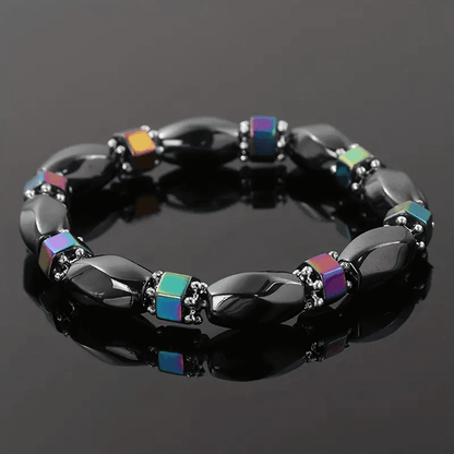 THE MEN THING Bead Bracelet SOLACE BLACK  - Beads Bracelet with Natural Stone - "7" inch Stretch Bracelet for Men & Boys