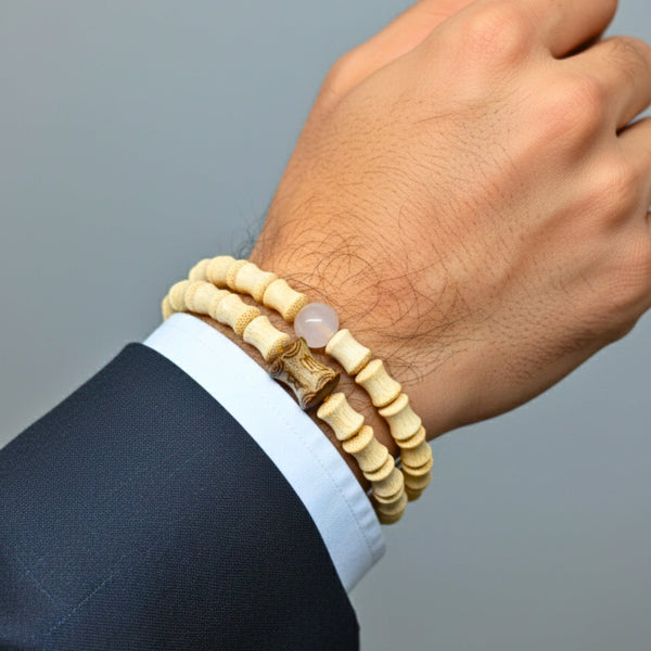 SOLARA BEAD - 7mm Wooden Beads Bracelet with Natural Stone - Adjustable Bracelet