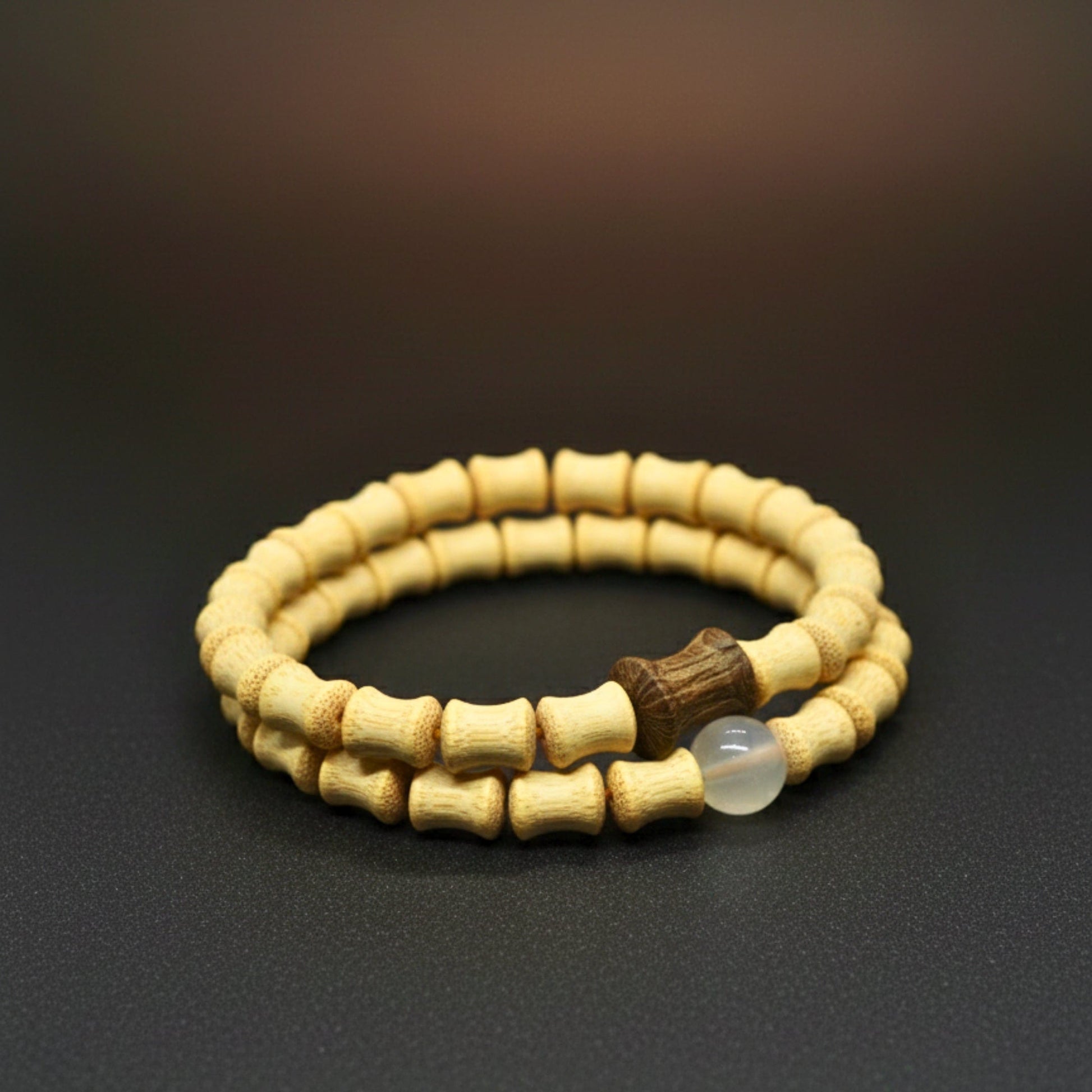 THE MEN THING Bead Bracelet SOLARA BEAD - 7mm Wooden Beads Bracelet with Natural Stone - Adjustable Bracelet