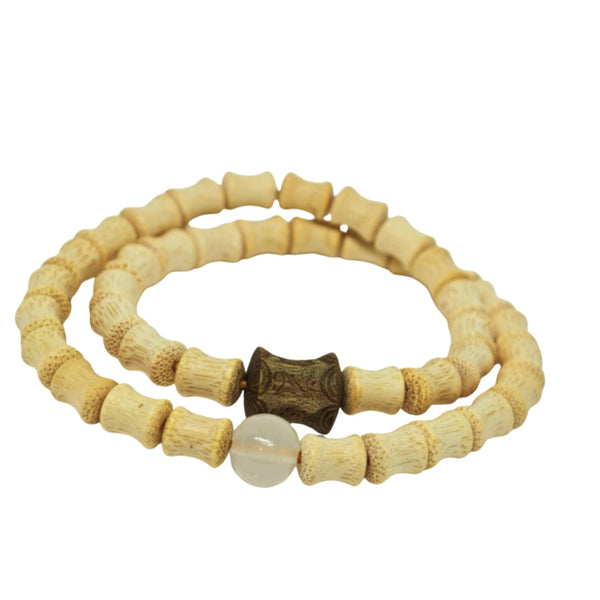 SOLARA BEAD - 7mm Wooden Beads Bracelet with Natural Stone - Adjustable Bracelet