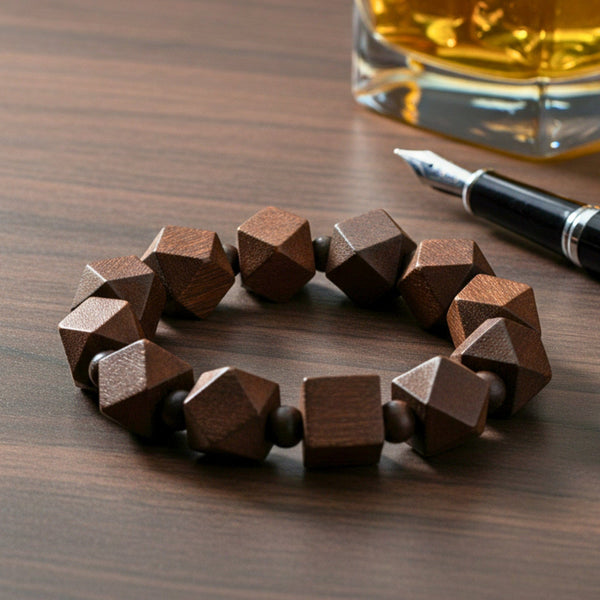 SOLBARK - 16mm Wooden Beads Bracelet with Natural Stone - Adjustable Bracelet