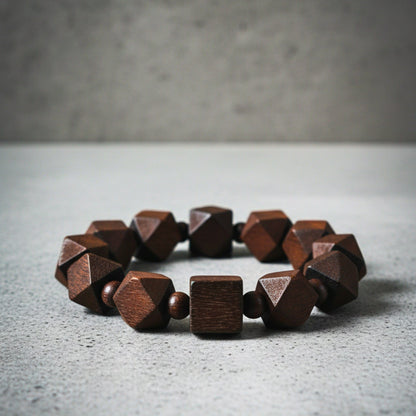 THE MEN THING Bead Bracelet SOLBARK - 16mm Wooden Beads Bracelet with Natural Stone - Adjustable Bracelet