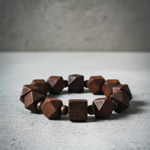 SOLBARK - 16mm Wooden Beads Bracelet with Natural Stone - Adjustable Bracelet