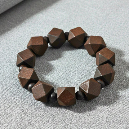 THE MEN THING Bead Bracelet SOLBARK - 16mm Wooden Beads Bracelet with Natural Stone - Adjustable Bracelet