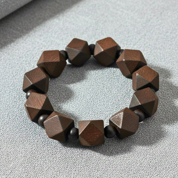 SOLBARK - 16mm Wooden Beads Bracelet with Natural Stone - Adjustable Bracelet