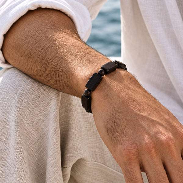 SOLBARK - 8mm Wooden Beads Bracelet with Natural Stone - Adjustable Bracelet
