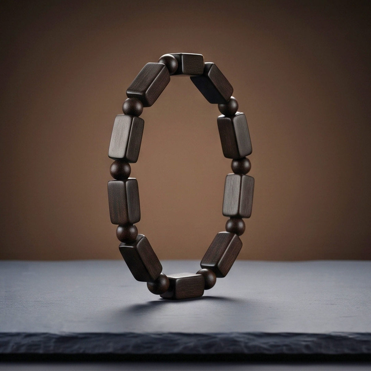 THE MEN THING Bead Bracelet SOLBARK - 8mm Wooden Beads Bracelet with Natural Stone - Adjustable Bracelet