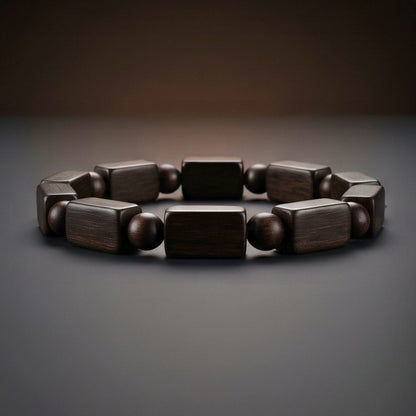 THE MEN THING Bead Bracelet SOLBARK - 8mm Wooden Beads Bracelet with Natural Stone - Adjustable Bracelet