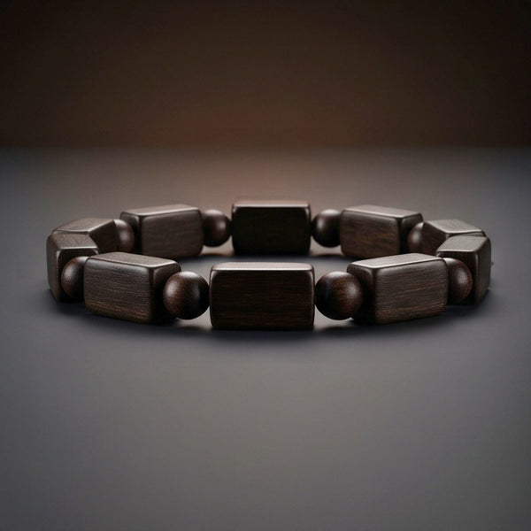 SOLBARK - 8mm Wooden Beads Bracelet with Natural Stone - Adjustable Bracelet