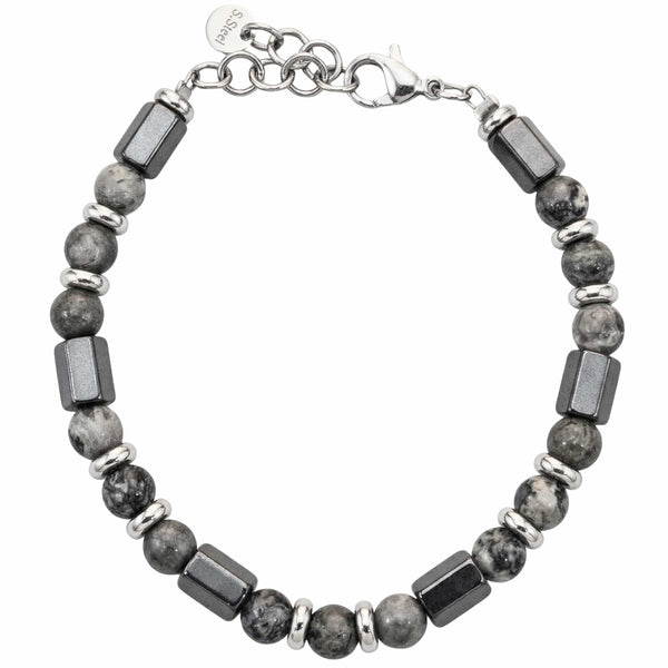 STONEFORGE - GREY - 7mm Beads Bracelet with Natural Stone - 7.5 to 8.5 inch Adjustable Bracelet