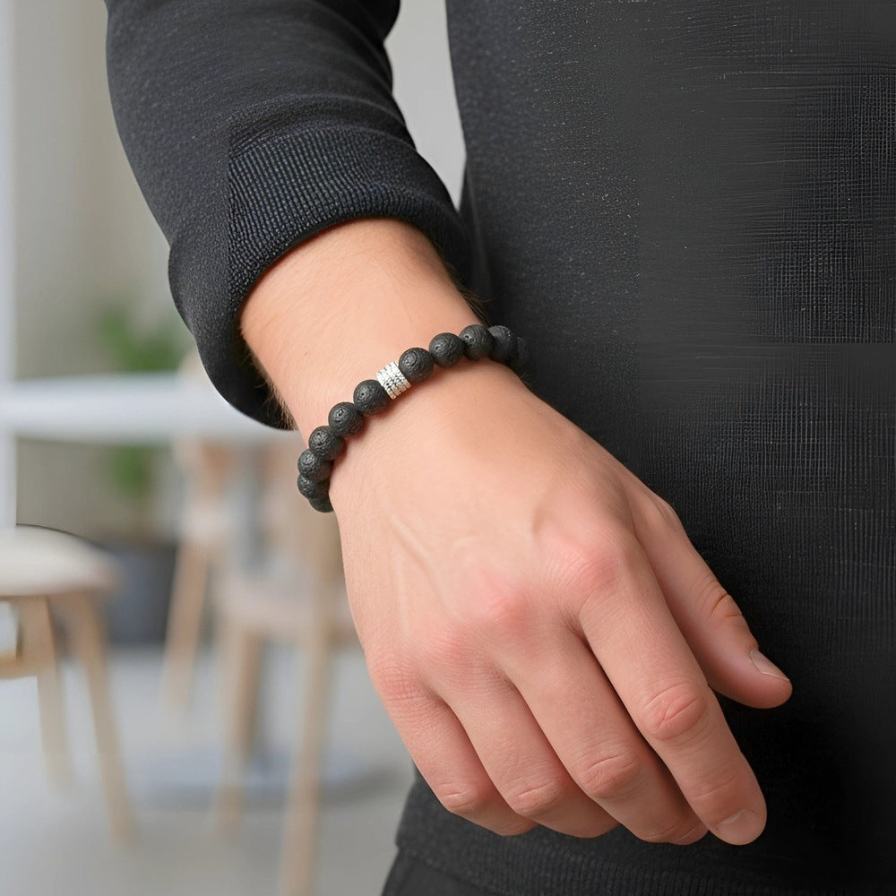 THE MEN THING Bead Bracelet TENEBRIS LAVA - 12mm Beads Bracelet with Natural Stone - Adjustable Bracelet