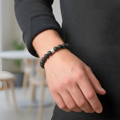 THE MEN THING Bead Bracelet TENEBRIS LAVA - 12mm Beads Bracelet with Natural Stone - Adjustable Bracelet