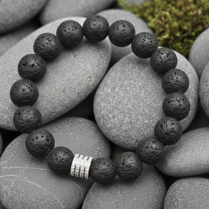 THE MEN THING Bead Bracelet TENEBRIS LAVA - 12mm Beads Bracelet with Natural Stone - Adjustable Bracelet