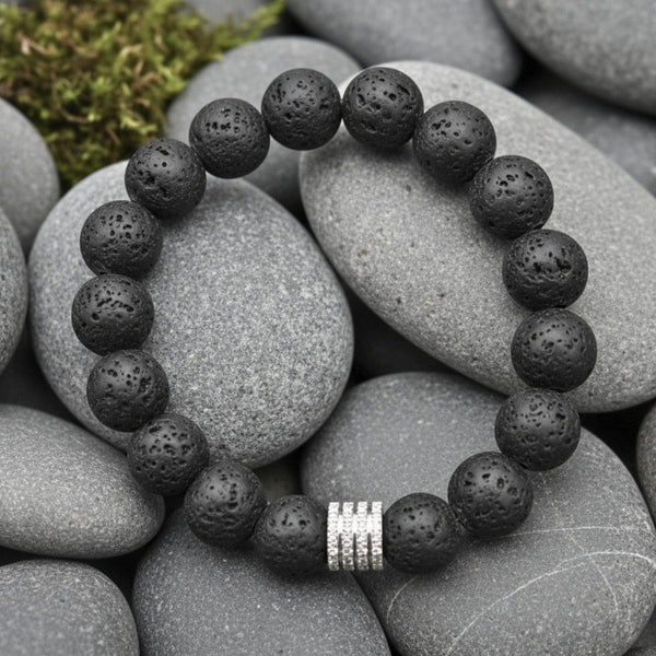 TENEBRIS LAVA - 12mm Beads Bracelet with Natural Stone - Adjustable Bracelet