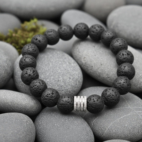 TENEBRIS LAVA - 12mm Beads Bracelet with Natural Stone - Adjustable Bracelet