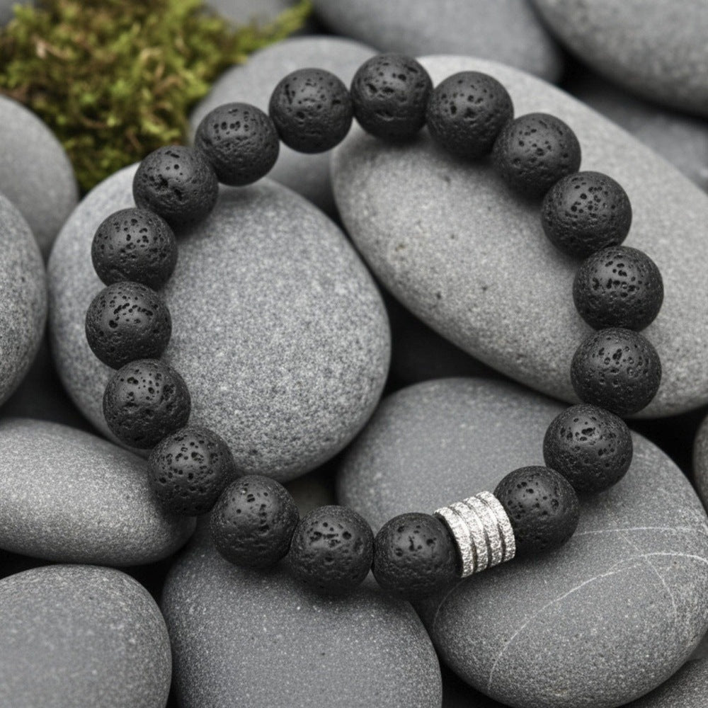 THE MEN THING Bead Bracelet TENEBRIS LAVA - 12mm Beads Bracelet with Natural Stone - Adjustable Bracelet
