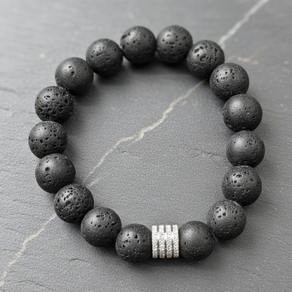 THE MEN THING Bead Bracelet TENEBRIS LAVA - 12mm Beads Bracelet with Natural Stone - Adjustable Bracelet