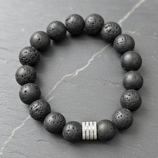THE MEN THING Bead Bracelet TENEBRIS LAVA - 12mm Beads Bracelet with Natural Stone - Adjustable Bracelet