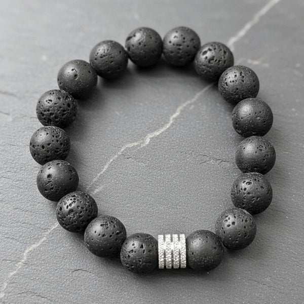 TENEBRIS LAVA - 12mm Beads Bracelet with Natural Stone - Adjustable Bracelet