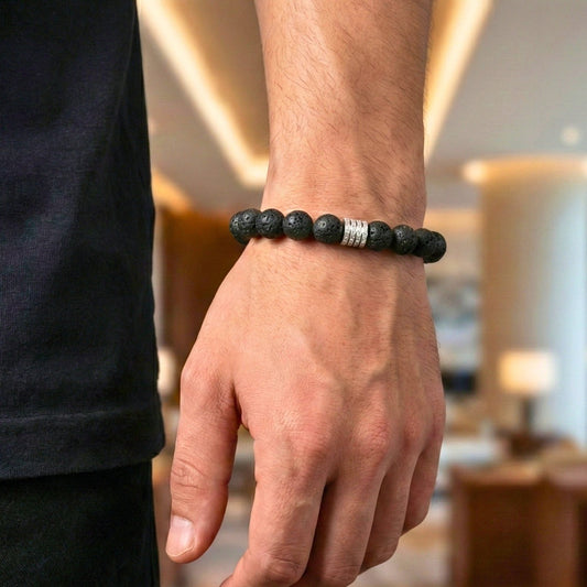 THE MEN THING Bead Bracelet TENEBRIS LAVA - 12mm Beads Bracelet with Natural Stone - Adjustable Bracelet