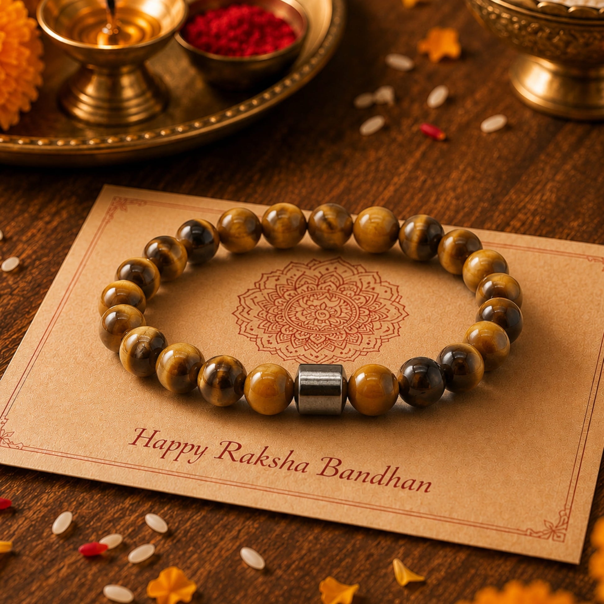 THE MEN THING Bead Bracelet The Perfect Rakhi Gift For Every Brother – AZURITE ATMOSPHERE - Premium Beads Bracelets With Timeless Style (7inch)