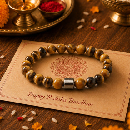 THE MEN THING Bead Bracelet The Perfect Rakhi Gift For Every Brother – AZURITE ATMOSPHERE - Premium Beads Bracelets With Timeless Style (7inch)