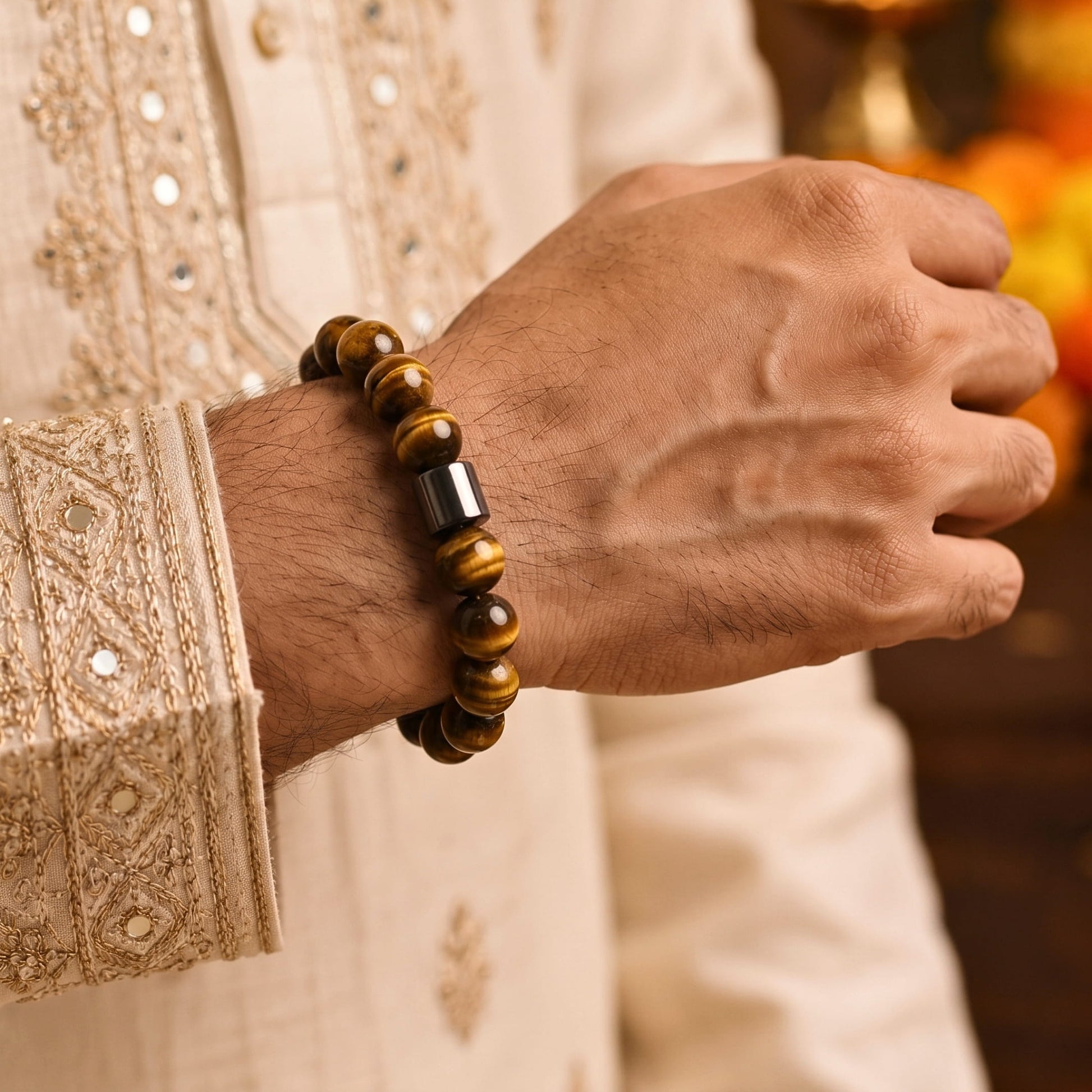 THE MEN THING Bead Bracelet The Perfect Rakhi Gift For Every Brother – AZURITE ATMOSPHERE - Premium Beads Bracelets With Timeless Style (7inch)