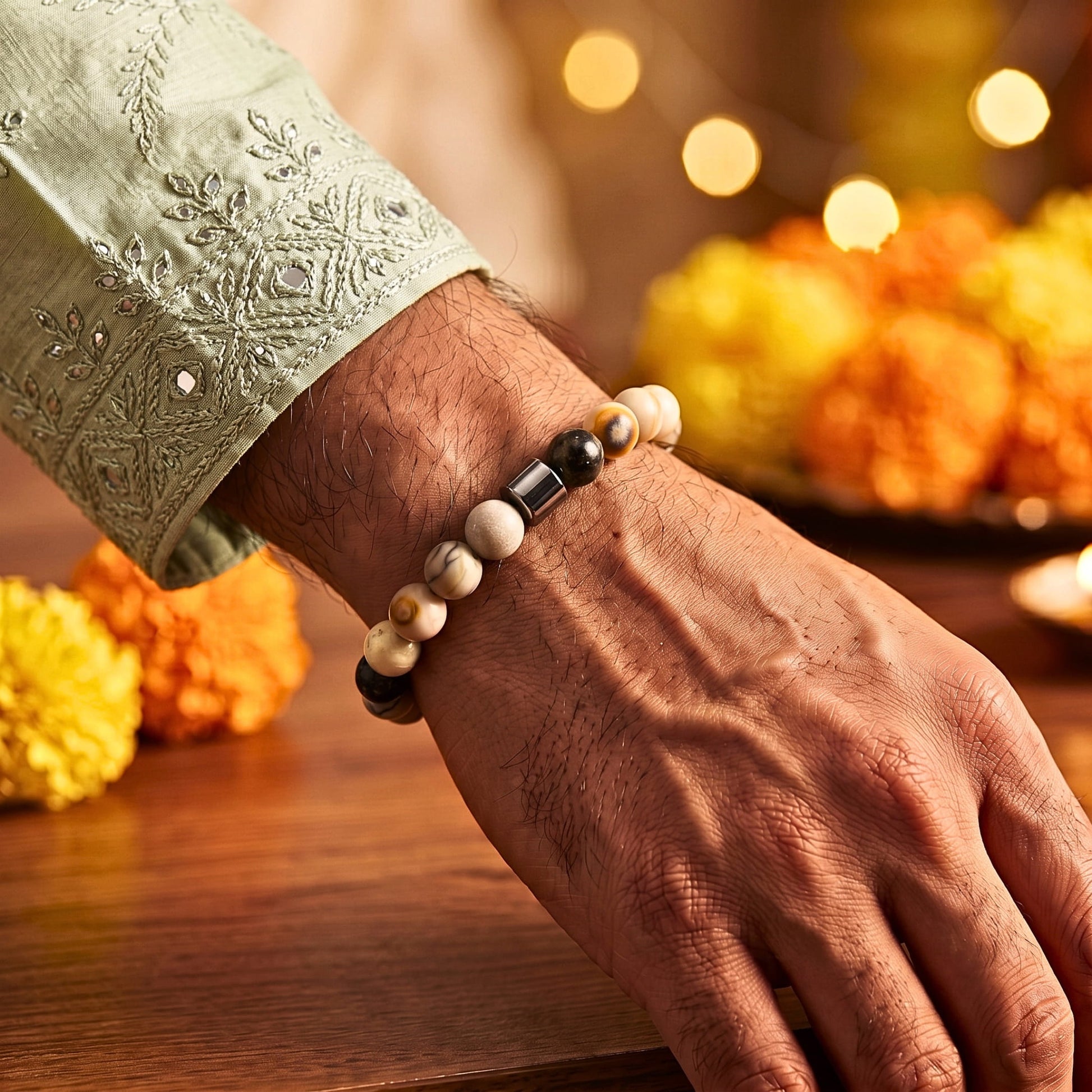 THE MEN THING Bead Bracelet The Perfect Rakhi Gift For Every Brother – AZURITE GALAXY - Premium Beads Bracelets With Timeless Style (7inch)