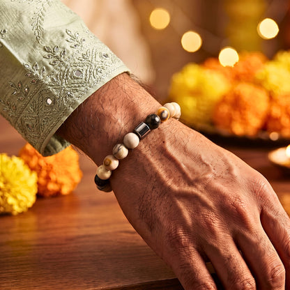 THE MEN THING Bead Bracelet The Perfect Rakhi Gift For Every Brother – AZURITE GALAXY - Premium Beads Bracelets With Timeless Style (7inch)