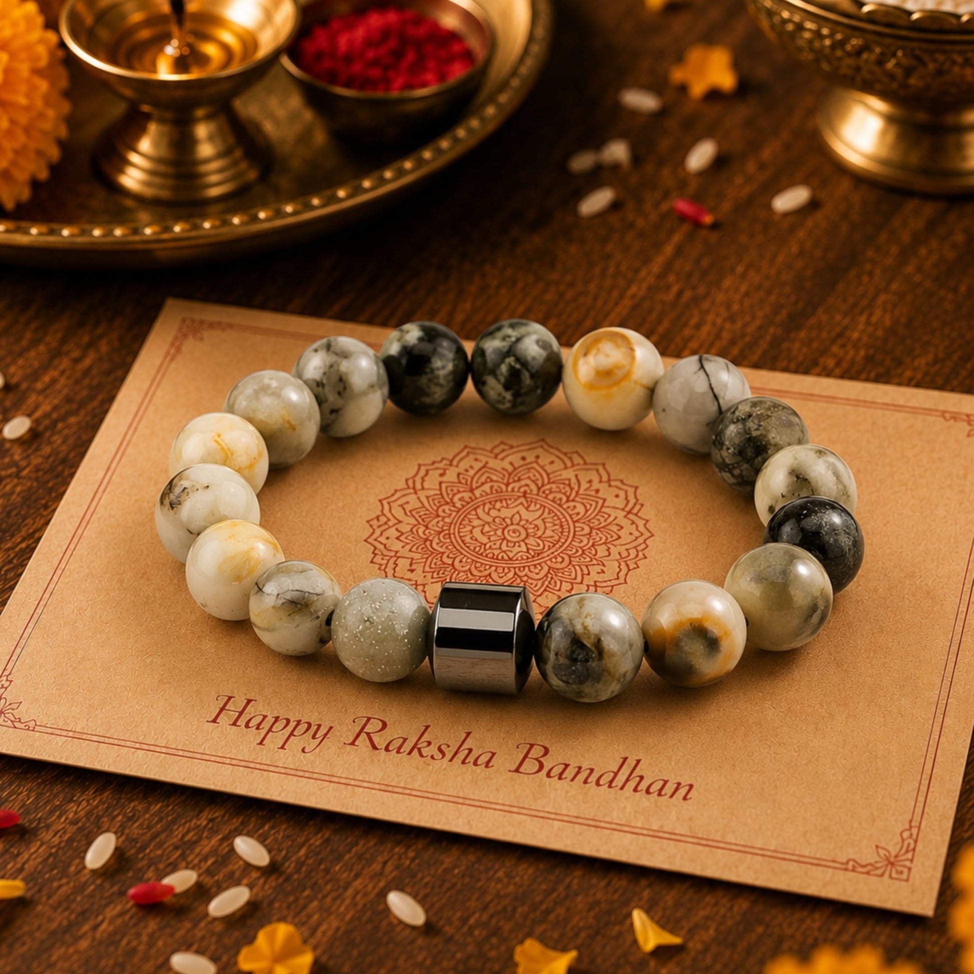 THE MEN THING Bead Bracelet The Perfect Rakhi Gift For Every Brother – AZURITE GALAXY - Premium Beads Bracelets With Timeless Style (7inch)