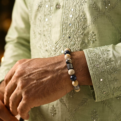 THE MEN THING Bead Bracelet The Perfect Rakhi Gift For Every Brother – AZURITE GALAXY - Premium Beads Bracelets With Timeless Style (7inch)