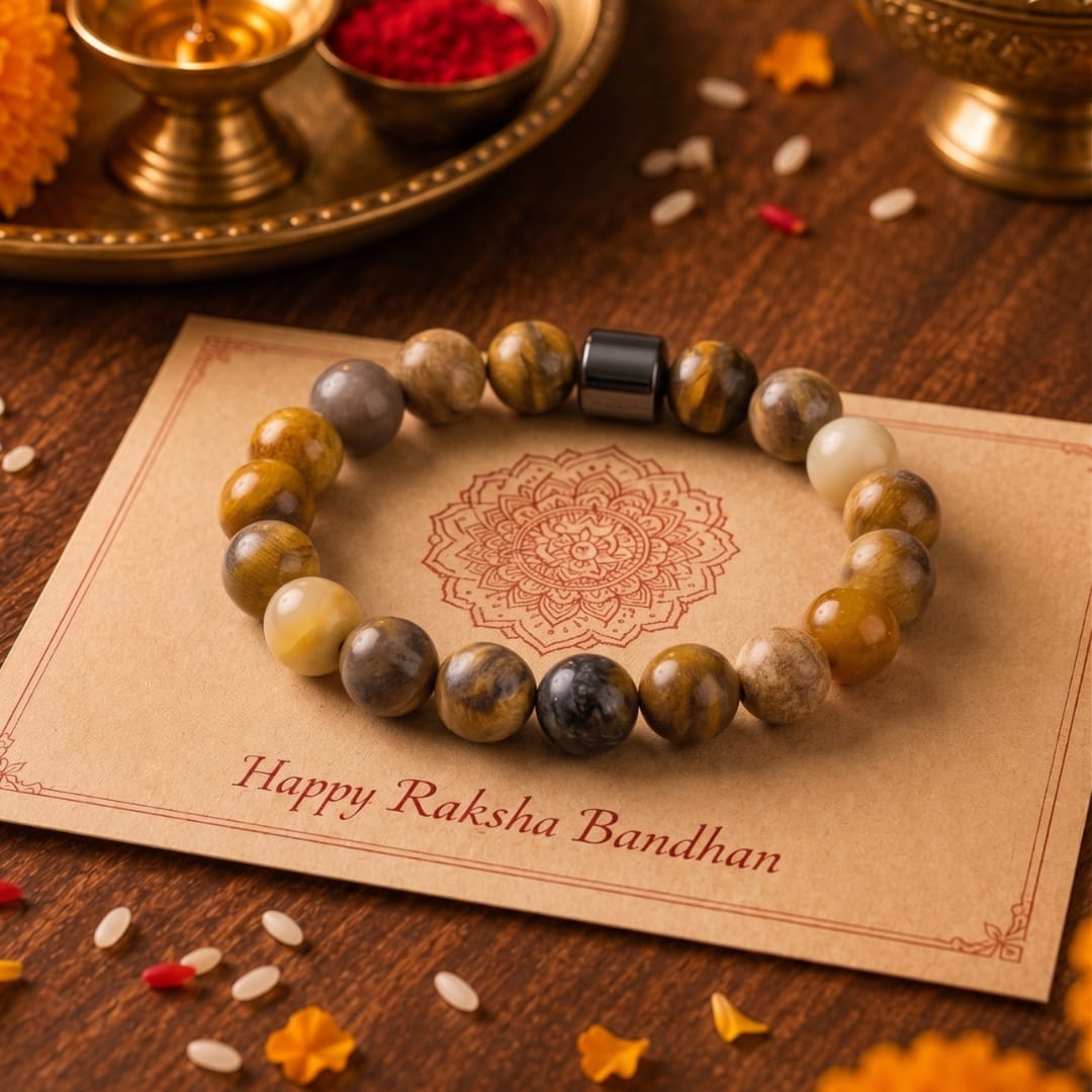 THE MEN THING Bead Bracelet The Perfect Rakhi Gift For Every Brother – AZURITE MARBLE - Premium Beads Bracelets With Timeless Style (7inch)