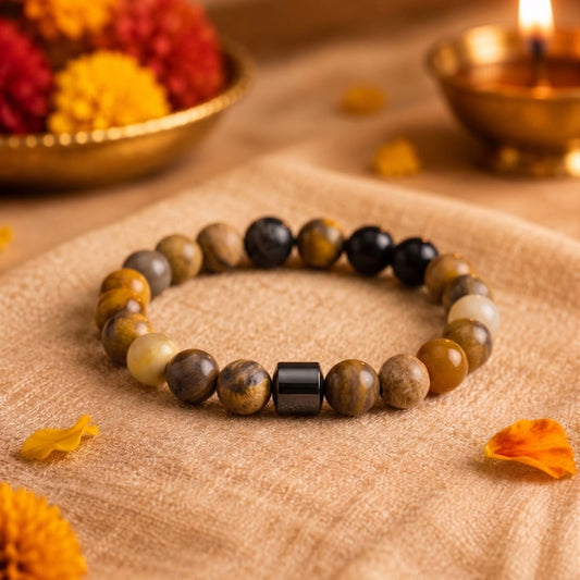 THE MEN THING Bead Bracelet The Perfect Rakhi Gift For Every Brother – AZURITE MARBLE - Premium Beads Bracelets With Timeless Style (7inch)