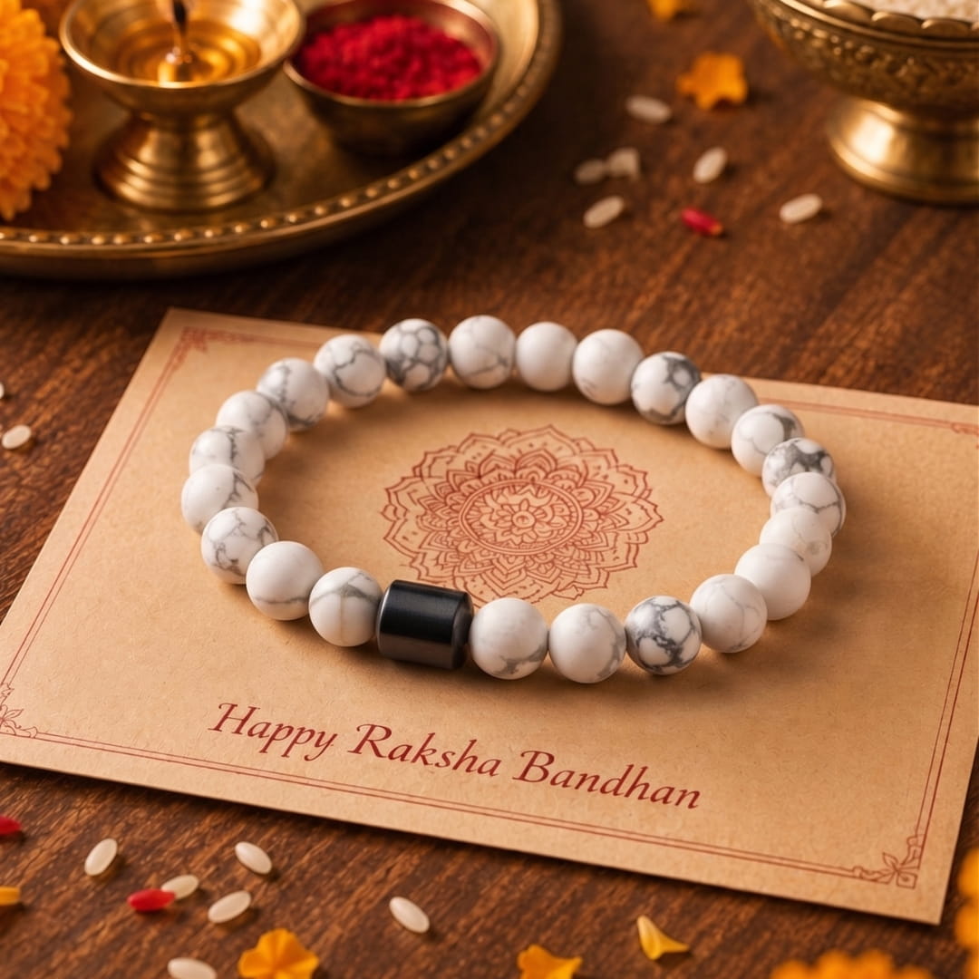 THE MEN THING Bead Bracelet The Perfect Rakhi Gift For Every Brother – AZURITE MOONLIGHT LUSTRE - Premium Beads Bracelets With Timeless Style (7inch)