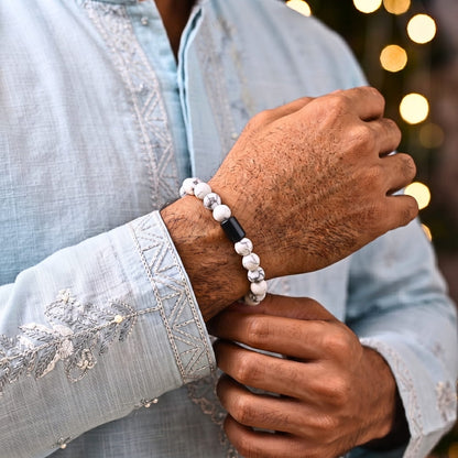 THE MEN THING Bead Bracelet The Perfect Rakhi Gift For Every Brother – AZURITE MOONLIGHT LUSTRE - Premium Beads Bracelets With Timeless Style (7inch)