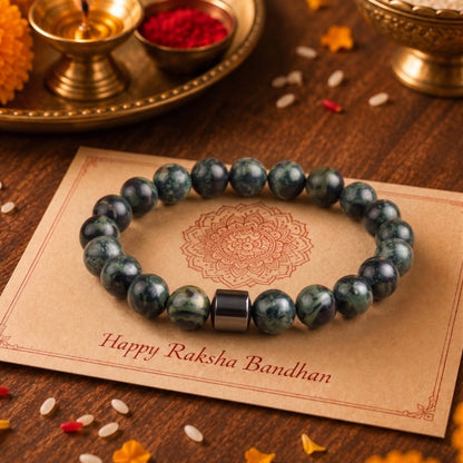 THE MEN THING Bead Bracelet The Perfect Rakhi Gift For Every Brother – AZURITE MOSS - Premium Beads Bracelets With Timeless Style (7inch)