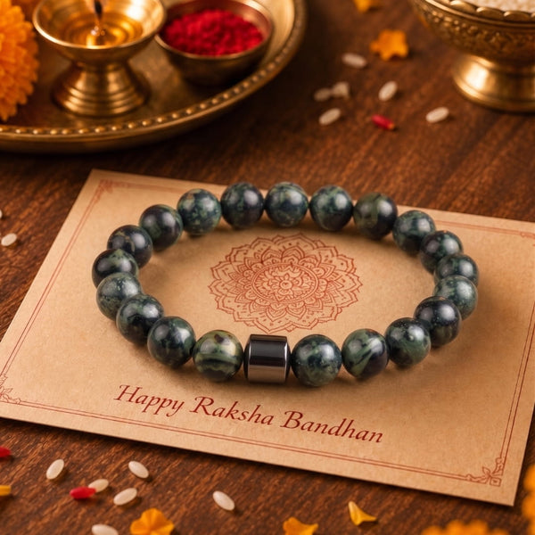 The Perfect Rakhi Gift For Every Brother – AZURITE MOSS - Premium Beads Bracelets With Timeless Style (7inch)