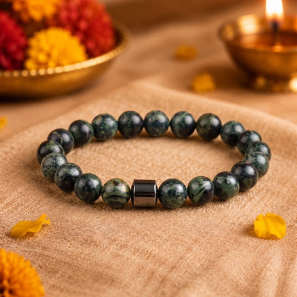 THE MEN THING Bead Bracelet The Perfect Rakhi Gift For Every Brother – AZURITE MOSS - Premium Beads Bracelets With Timeless Style (7inch)