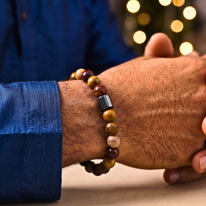 THE MEN THING Bead Bracelet The Perfect Rakhi Gift For Every Brother – AZURITE POLYCHROMATIC - Premium Beads Bracelets With Timeless Style (7inch)