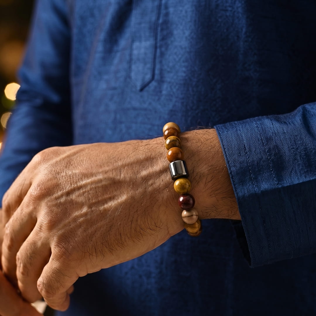 THE MEN THING Bead Bracelet The Perfect Rakhi Gift For Every Brother – AZURITE POLYCHROMATIC - Premium Beads Bracelets With Timeless Style (7inch)