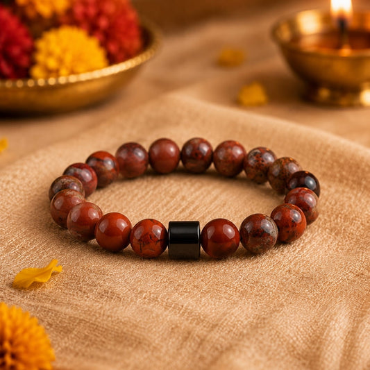 THE MEN THING Bead Bracelet The Perfect Rakhi Gift For Every Brother – AZURITE VOLCANIC - Premium Beads Bracelets With Timeless Style (7inch)