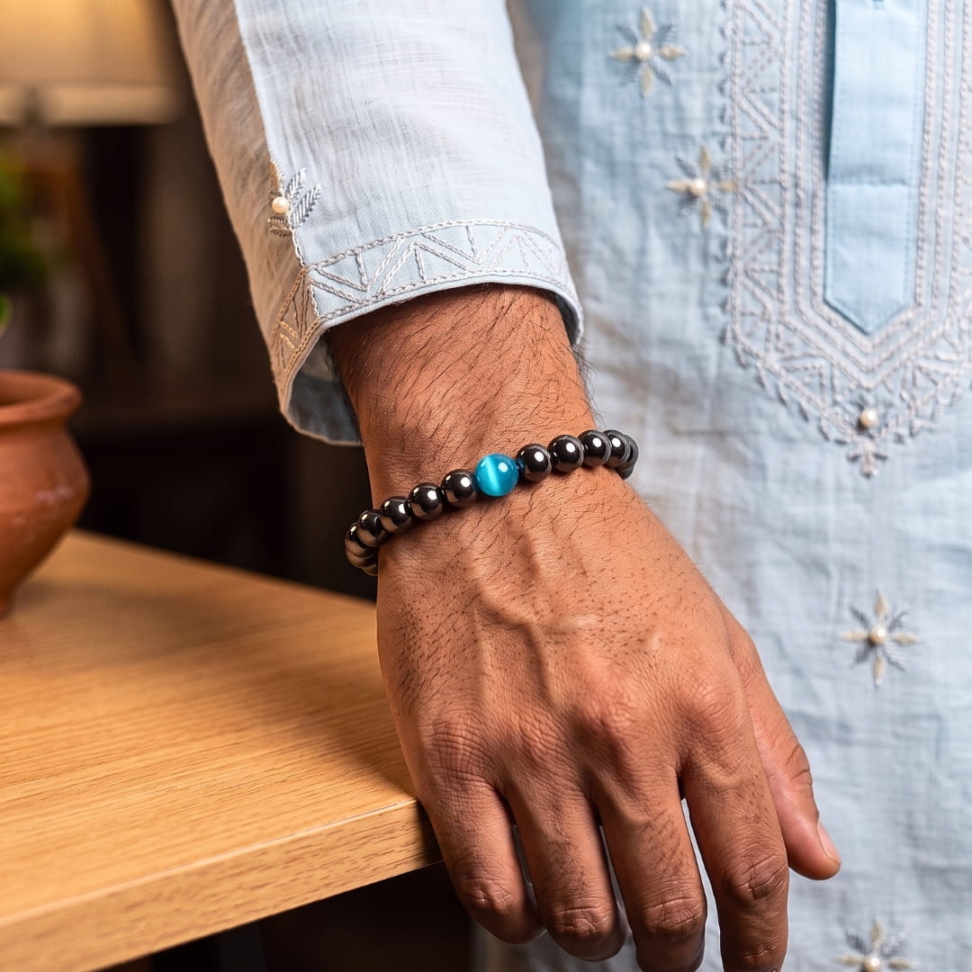 THE MEN THING Bead Bracelet The Perfect Rakhi Gift For Every Brother – COBALT BLUE - Premium Beads Bracelets With Timeless Style (7inch)