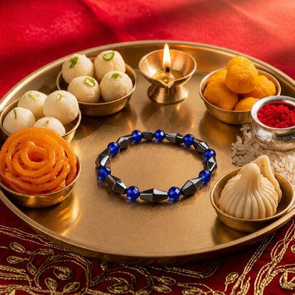 THE MEN THING Bead Bracelet The Perfect Rakhi Gift For Every Brother – CONE SHAPE BLUE - Premium Beads Bracelets With Timeless Style (7inch)