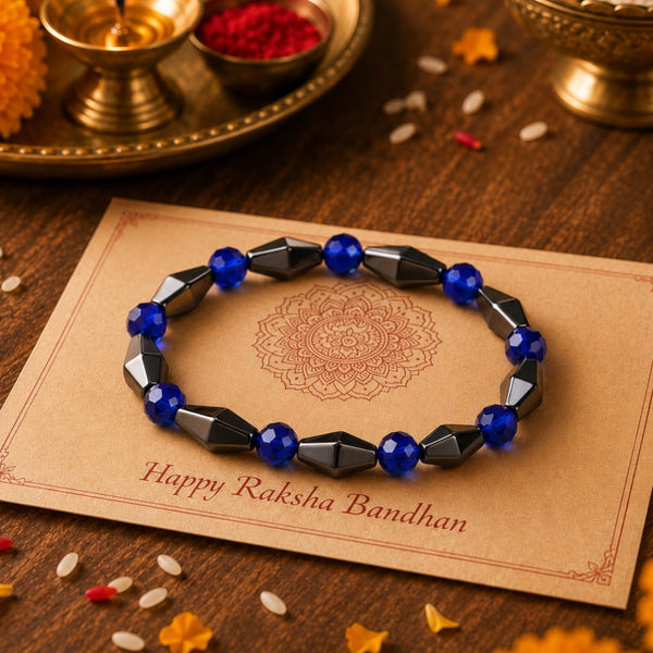The Perfect Rakhi Gift For Every Brother – CONE SHAPE BLUE - Premium Beads Bracelets With Timeless Style (7inch)