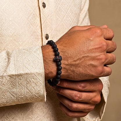 THE MEN THING Bead Bracelet The Perfect Rakhi Gift For Every Brother – INTERNO BLACK SKULL - Oxy Black Toned Skull - Premium Beads Bracelets With Timeless Style (7inch)