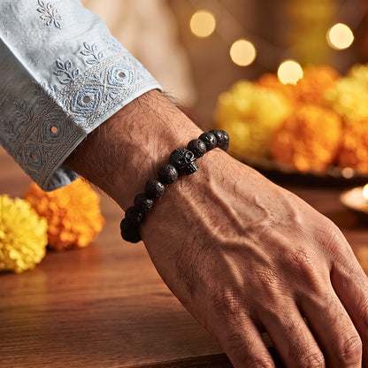 THE MEN THING Bead Bracelet The Perfect Rakhi Gift For Every Brother – LAVA SKULL DARK NIGHT - Premium Beads Bracelets With Timeless Style (7inch)