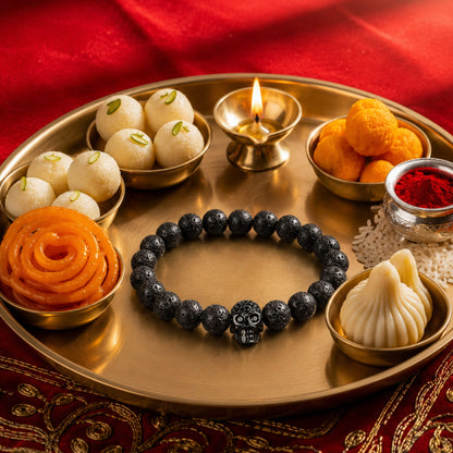 THE MEN THING Bead Bracelet The Perfect Rakhi Gift For Every Brother – LAVA SKULL DARK NIGHT - Premium Beads Bracelets With Timeless Style (7inch)
