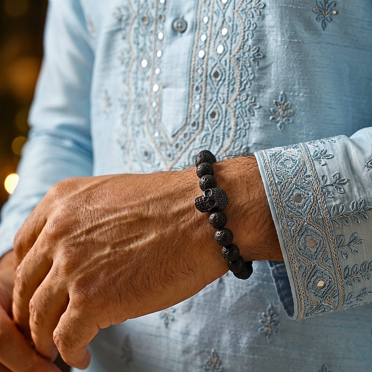 THE MEN THING Bead Bracelet The Perfect Rakhi Gift For Every Brother – LAVA SKULL DARK NIGHT - Premium Beads Bracelets With Timeless Style (7inch)