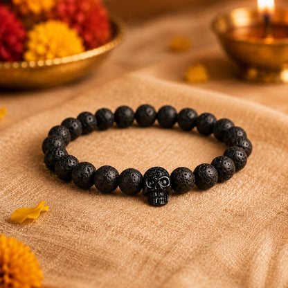 THE MEN THING Bead Bracelet The Perfect Rakhi Gift For Every Brother – LAVA SKULL DARK NIGHT - Premium Beads Bracelets With Timeless Style (7inch)