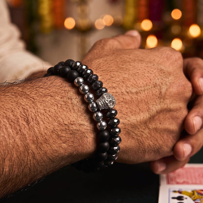 THE MEN THING Bead Bracelet The Perfect Rakhi Gift For Every Brother – LAVA SKULL DOUBLE TROUBLE - Premium Beads Bracelets With Timeless Style (7inch)